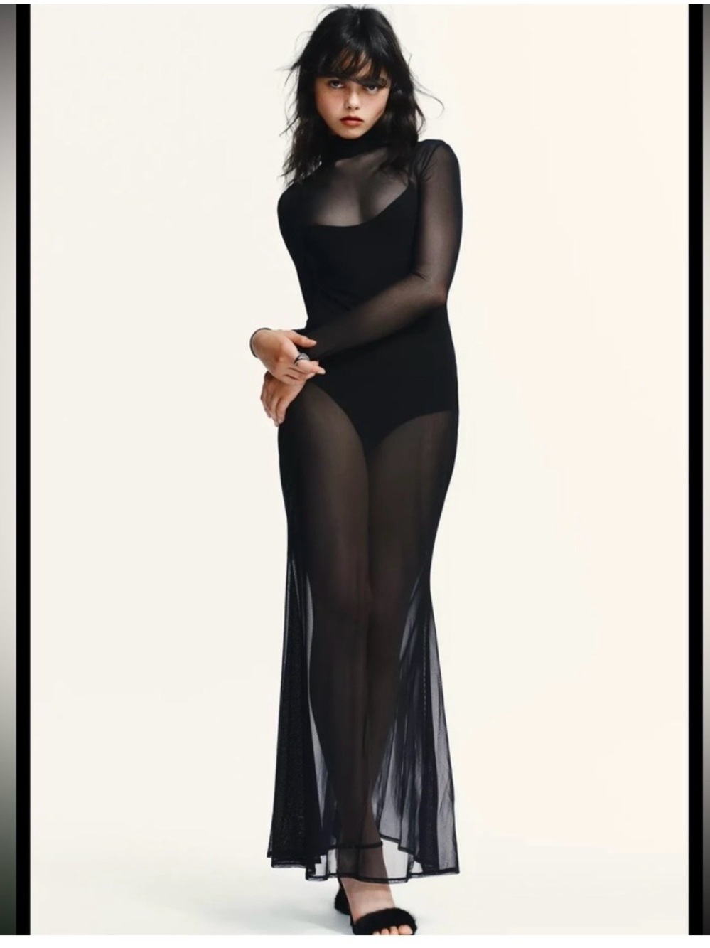 Zara Black Sheer Mesh Maxi Dress